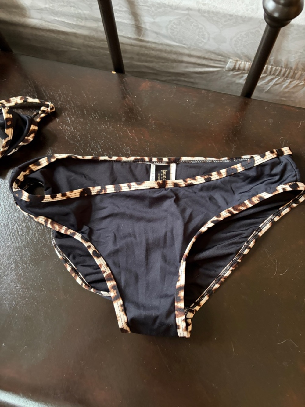 Laundry Black Bikini with Brown Leopard Trim Two-Piece Swim Set Never Worn - Picture 2 of 4